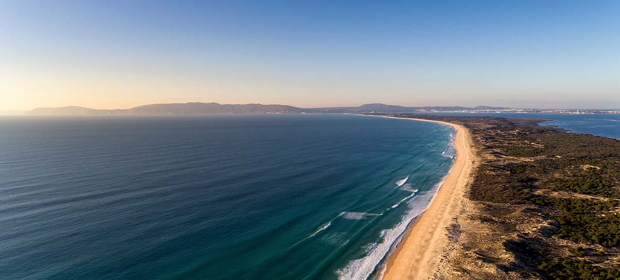 Aerial view of the sea on the coast of Comporta