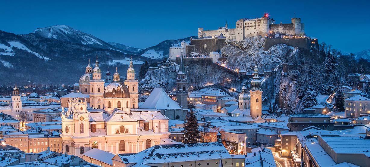 historic view Salzburg with snow