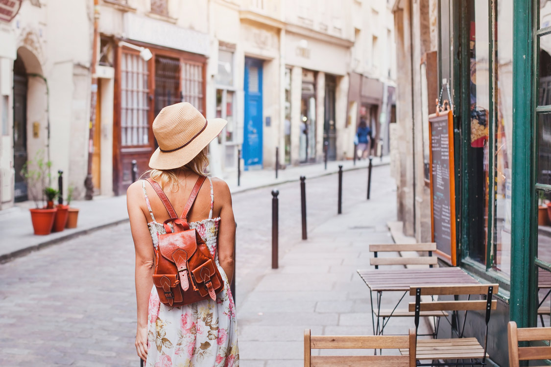 Woman walking through the street