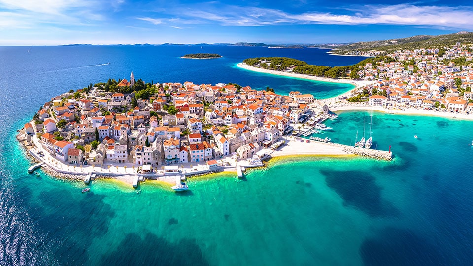 scenic town and beaches of Primosten, Croatia